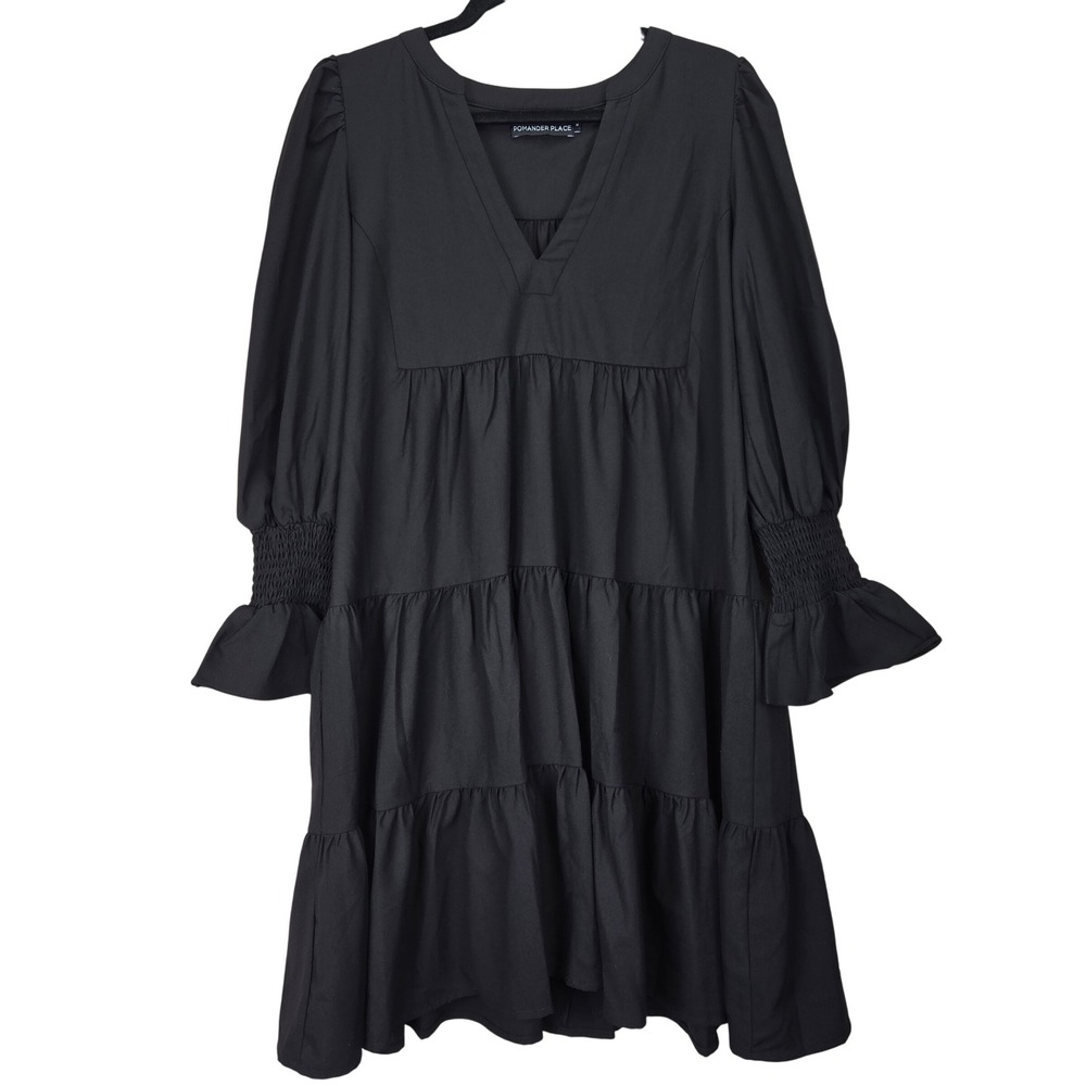 Tuckernuck Pomander Place Kenzo Black‎ Tiered Dress Medium Smocked Designer - Picture 2 of 11